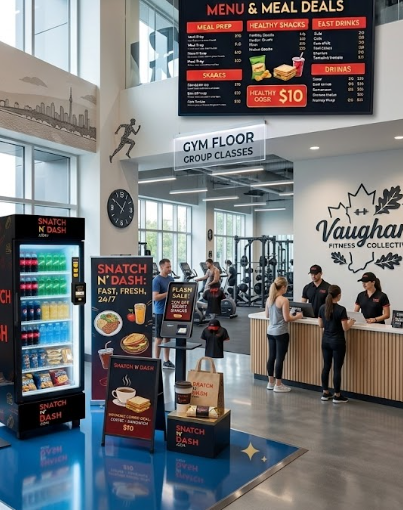 Snatch N' Dash vending machine in gym lobby